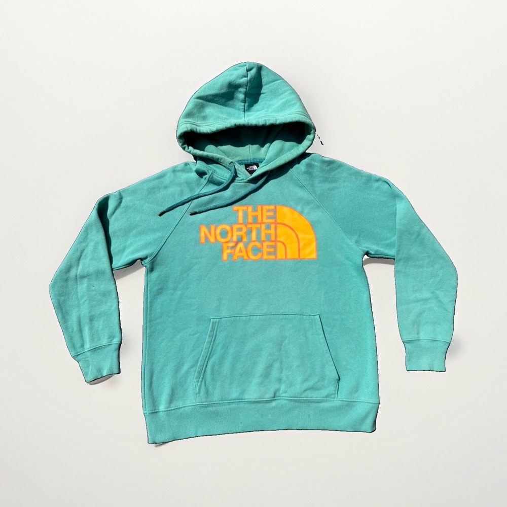 The North Face Women's Green Cotton Fleece Pullover Logo Hoodie w/ Pockets S